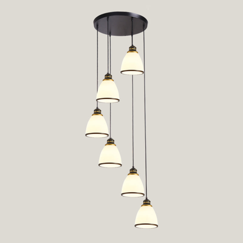 Contemporary Multi-Light Pendant With Geometrical Glass Shade For Staircase Suspension 6 / Black
