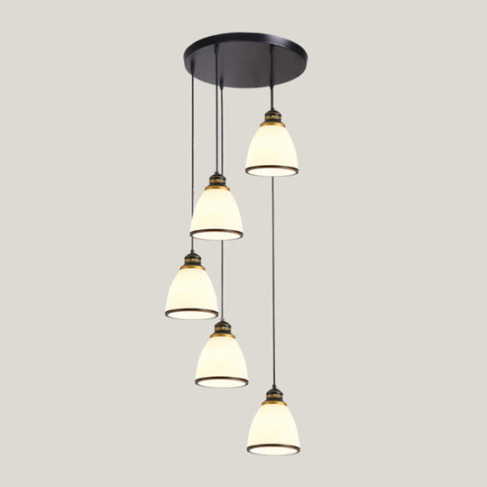 Contemporary Multi-Light Pendant With Geometrical Glass Shade For Staircase Suspension 5 / Black