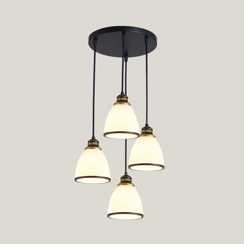 Contemporary Multi-Light Pendant With Geometrical Glass Shade For Staircase Suspension 4 / Black