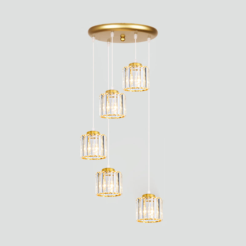 Contemporary Multi-Light Pendant With Geometrical Glass Shade For Staircase Suspension 5 / Gold
