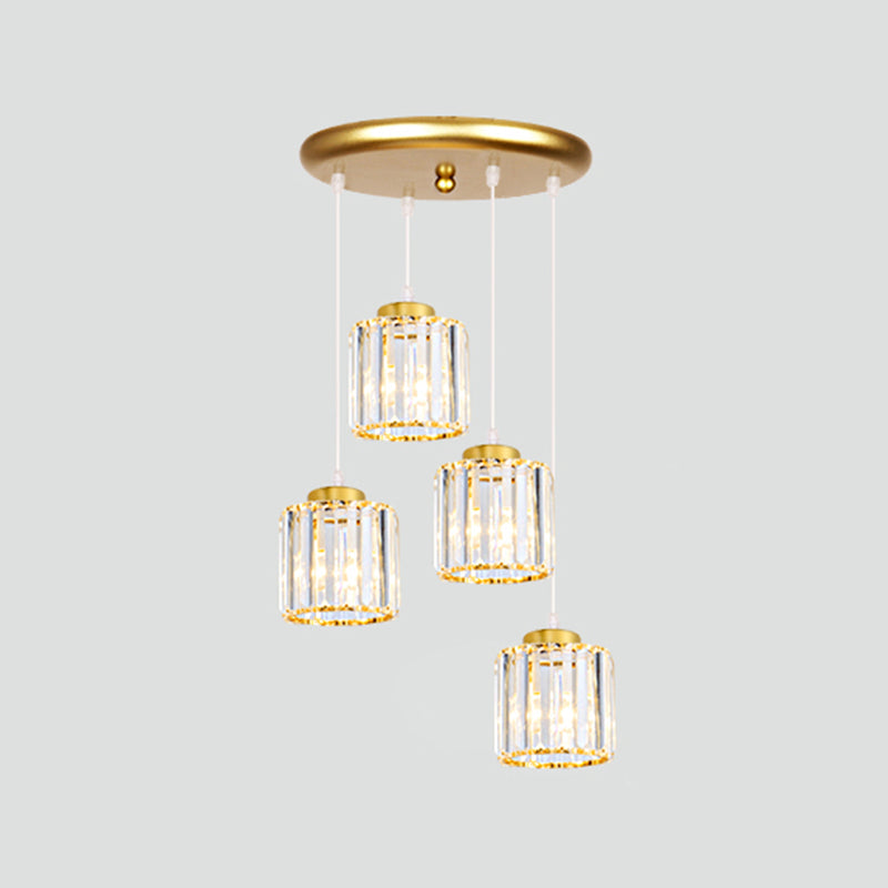 Contemporary Multi-Light Pendant With Geometrical Glass Shade For Staircase Suspension 4 / Gold