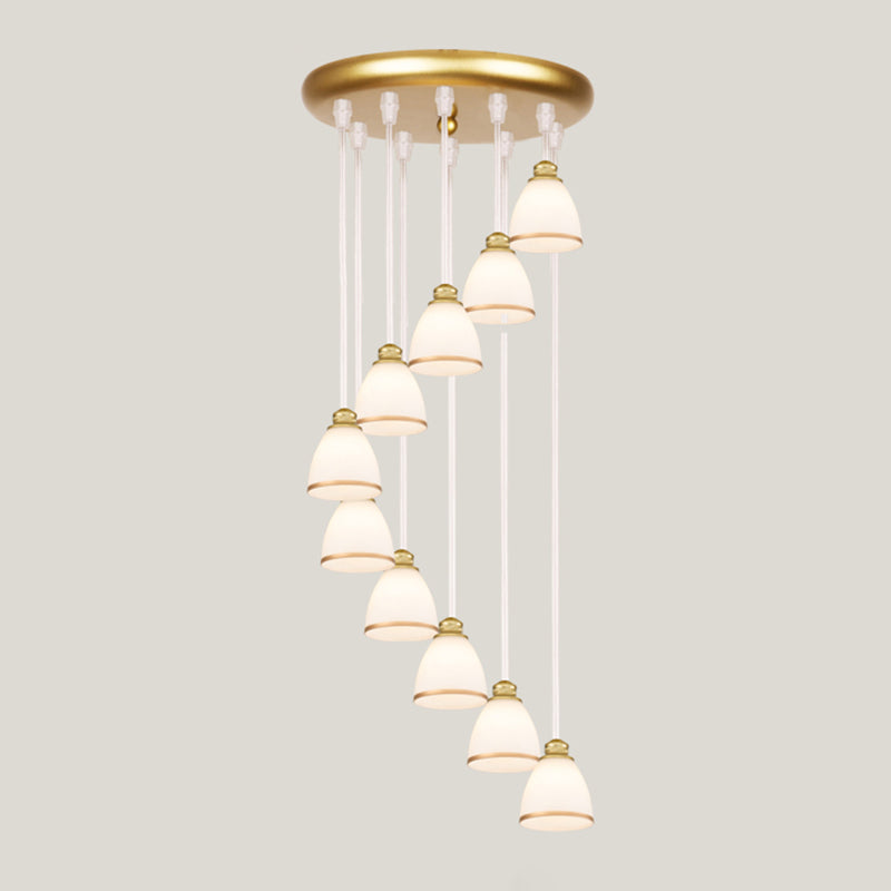 Contemporary Multi-Light Pendant With Geometrical Glass Shade For Staircase Suspension 10 / Gold