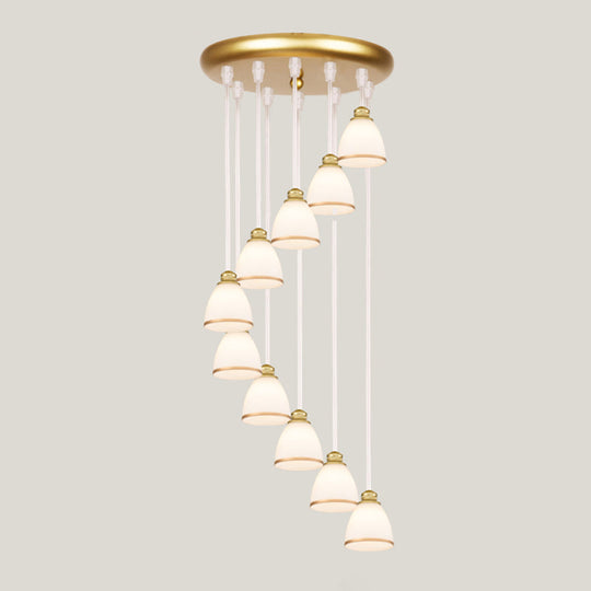 Contemporary Multi-Light Pendant With Geometrical Glass Shade For Staircase Suspension 10 / Gold
