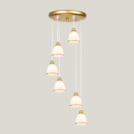 Contemporary Multi-Light Pendant With Geometrical Glass Shade For Staircase Suspension 6 / Gold Cone