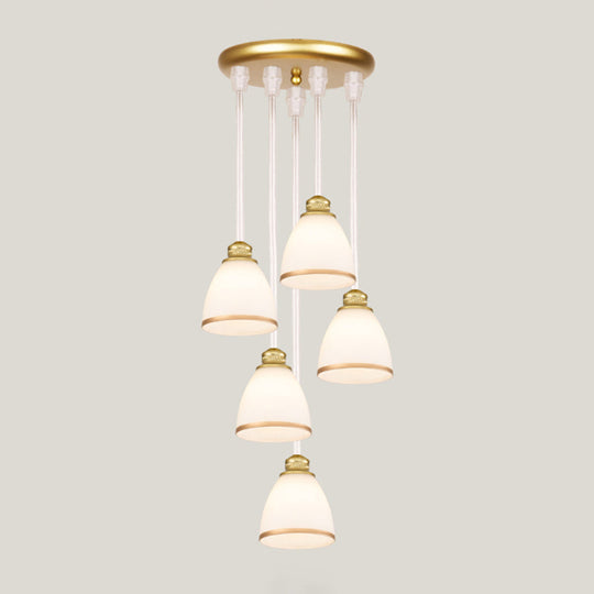 Contemporary Multi-Light Pendant With Geometrical Glass Shade For Staircase Suspension 5 / Gold Cone