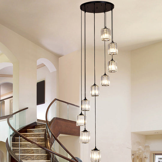 Black Spiral Crystal Pendant Light With Modern Staircase Design - Multi Hanging Fixture