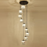 Minimalist Crystal Staircase Suspension Light Fixture - Cylindrical Multi Ceiling Lamp