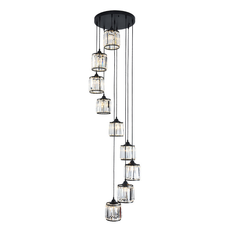 Minimalist Crystal Staircase Suspension Light Fixture - Cylindrical Multi Ceiling Lamp