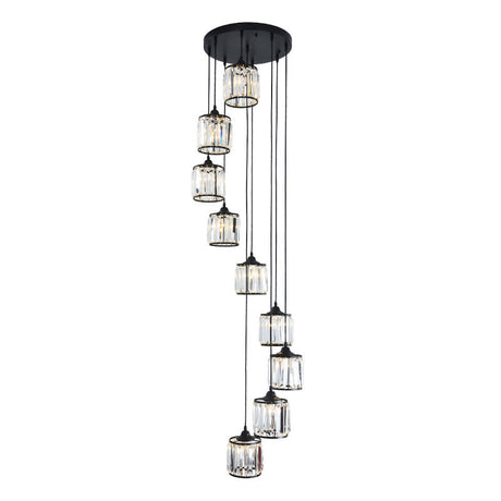 Minimalist Crystal Staircase Suspension Light Fixture - Cylindrical Multi Ceiling Lamp