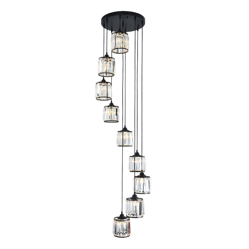 Minimalist Crystal Staircase Suspension Light Fixture - Cylindrical Multi Ceiling Lamp