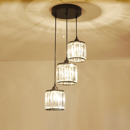 Minimalist Crystal Suspension Light for Staircase - Cylindrical MultiCeiling Lamp