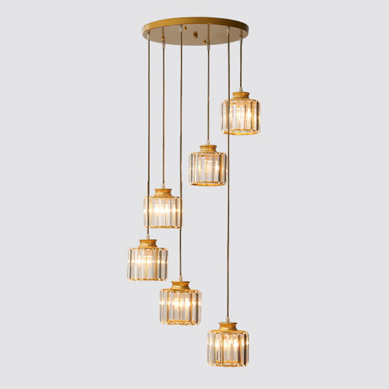 Cylinder Staircase Multi Ceiling Light Clear Crystal Modern Suspension Light Fixture