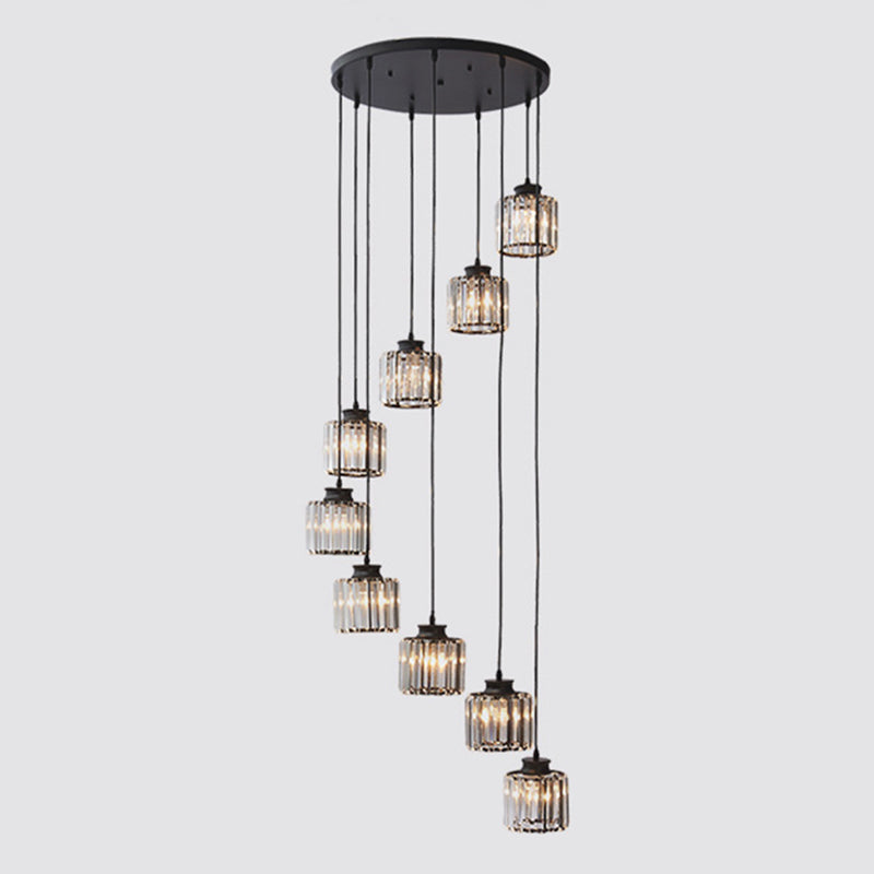 Cylinder Staircase Multi Ceiling Light Clear Crystal Modern Suspension Light Fixture