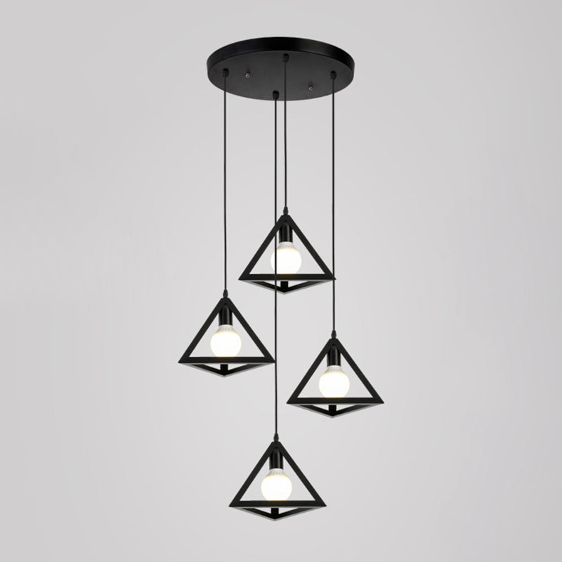 Metallic Geometric Cage Ceiling Light Fixture For Staircase Suspension 4 / Black B
