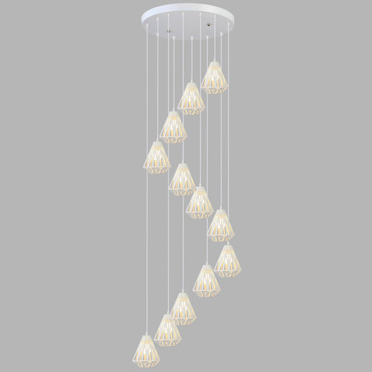 Metallic Geometric Cage Ceiling Light Fixture For Staircase Suspension