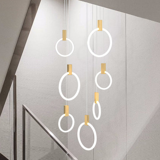 Gold Ring Acrylic Led Pendant Light For Modern Staircase 7 /