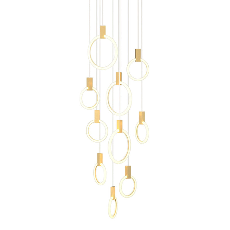 Contemporary LED Gold Pendant Light: Ring Shaped Acrylic, Ideal for Staircase