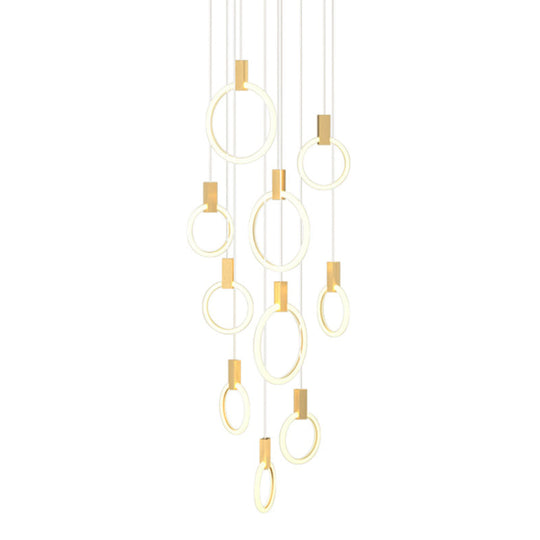 Gold Ring Acrylic Led Pendant Light For Modern Staircase