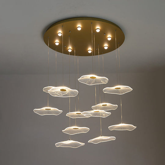 Contemporary Gold Staircase Led Pendant Light With Lotus Leaf Design 12 / White