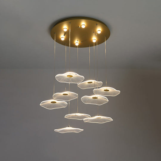 Contemporary Gold Staircase Led Pendant Light With Lotus Leaf Design 9 / Warm
