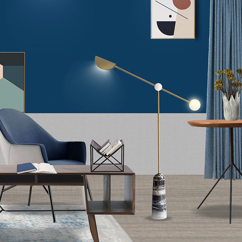Nordic Style Bell Floor Lamp: Marble Led Standing Lighting With Elongated Brass Arm For Living Room