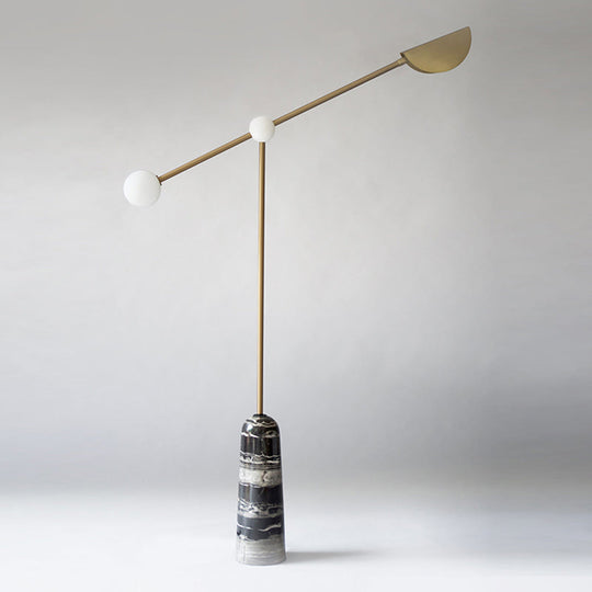 Nordic Style Bell Floor Lamp: Marble Led Standing Lighting With Elongated Brass Arm For Living Room