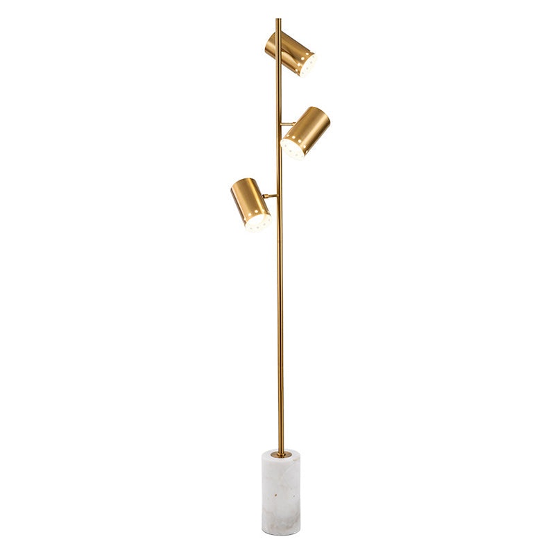 Modern Gold Floor Lamp With Marble Base - Cylindrical Metallic Stand Up Lighting