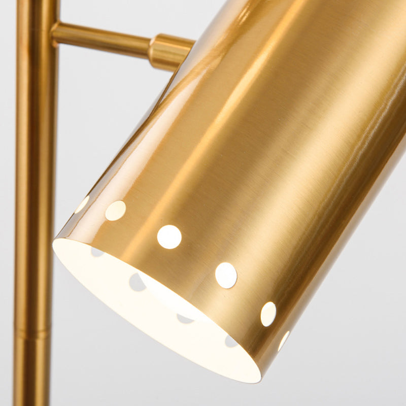 Modern Gold Floor Lamp With Marble Base - Cylindrical Metallic Stand Up Lighting