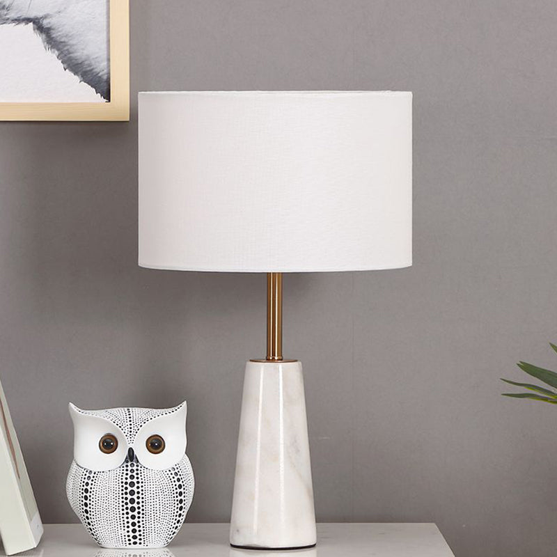 White Nordic Style Round Bedside Table Lamp With Marble Base