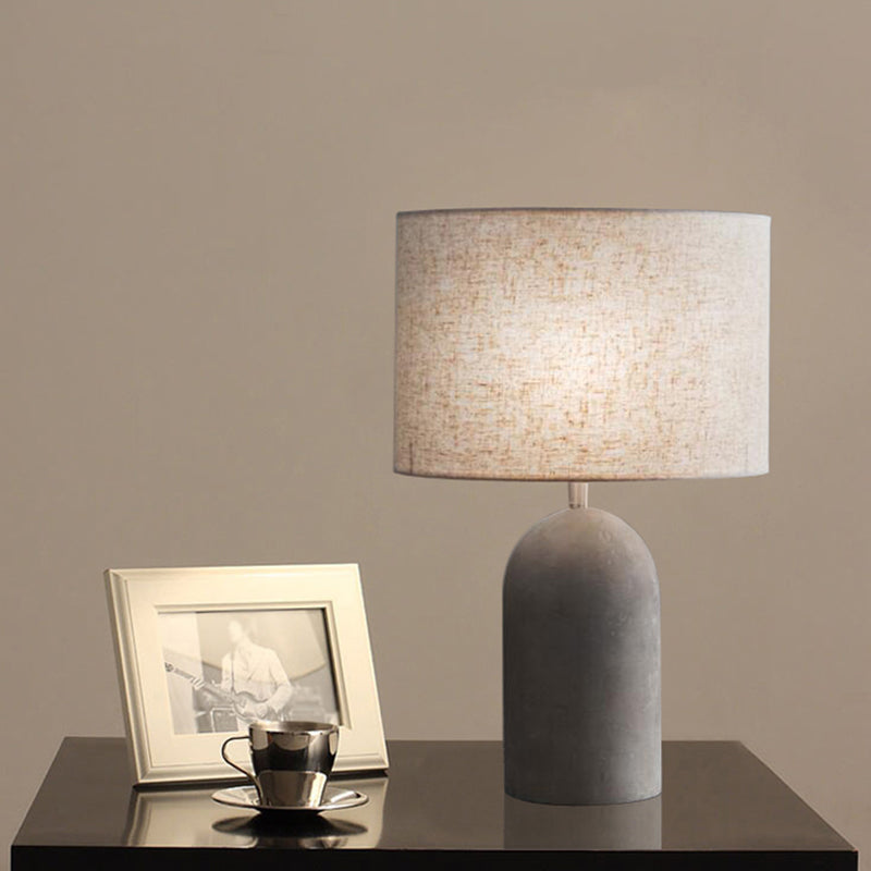 Modern Drum Nightstand Lamp: Fabric Shade Grey Cement Base