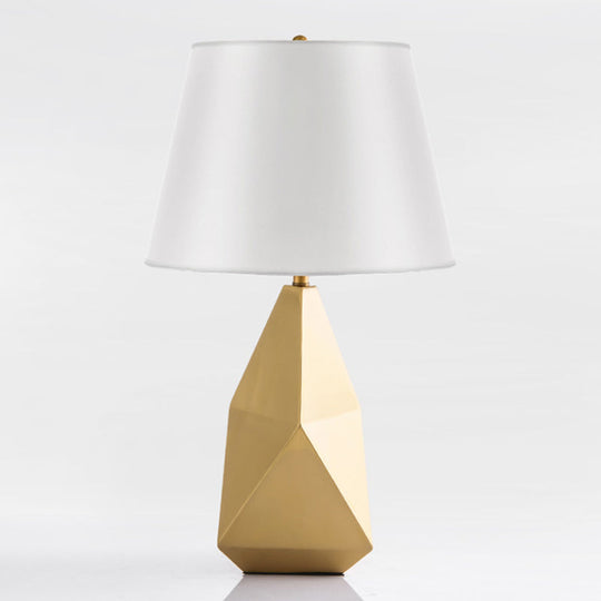 Gold Bedside Nightstand Lamp: Postmodern Table Lighting With Fabric Bucket Shade