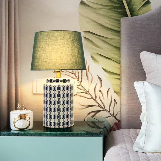 Green Ceramic Bedside Table Lamp With Empire Shade