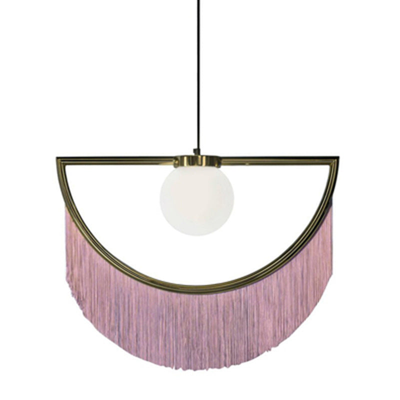 Acrylic Round Ceiling Light In Pink With Fringe Decor Single-Bulb Nordic Pendant For Living Room