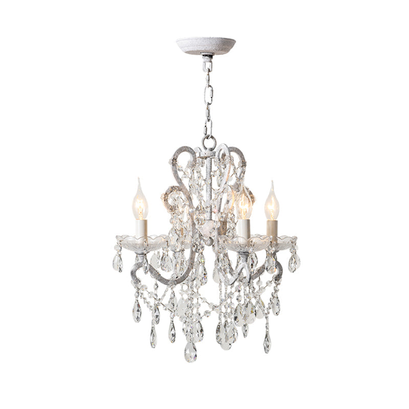 Vintage Metal Chandelier Pendant Light With Crystal Accents - Perfect For Living Room 4 / White