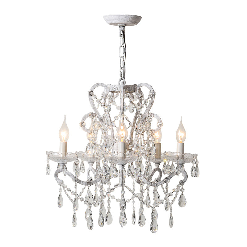Vintage Metal Chandelier Pendant Light With Crystal Accents - Perfect For Living Room 5 / White