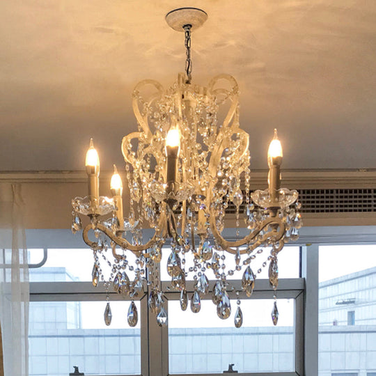 Vintage Metal Chandelier Pendant Light With Crystal Accents - Perfect For Living Room 6 / White