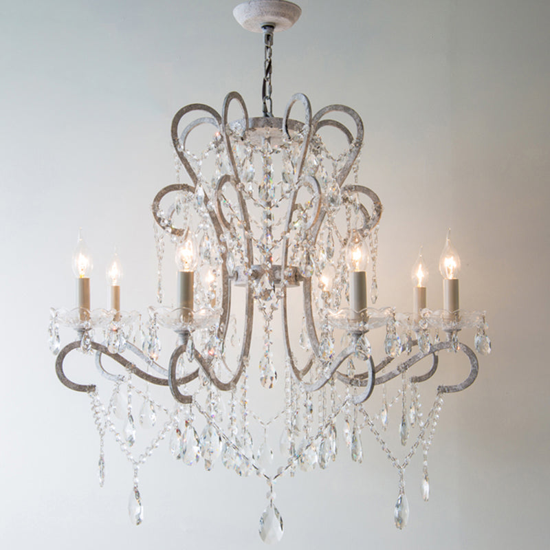 Vintage Metal Chandelier Pendant Light With Crystal Accents - Perfect For Living Room 8 / White