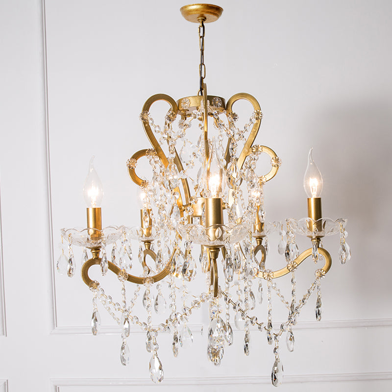 Vintage Metal Chandelier Pendant Light With Crystal Accents - Perfect For Living Room 5 / Gold