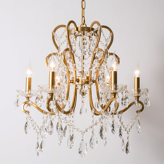Vintage Metal Chandelier Pendant Light With Crystal Accents - Perfect For Living Room 6 / Gold