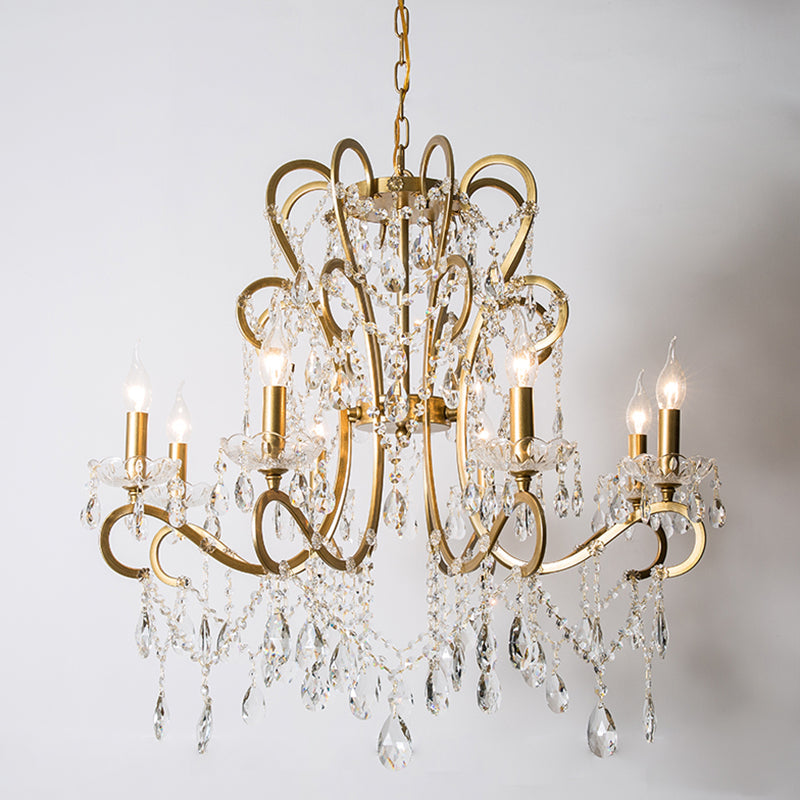 Vintage Metal Chandelier Pendant Light With Crystal Accents - Perfect For Living Room 8 / Gold