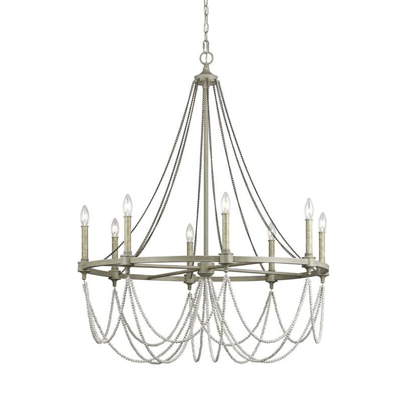 Vintage Grey Metallic Candle Chandelier With Crystal Bead Dining Room Pendant Light
