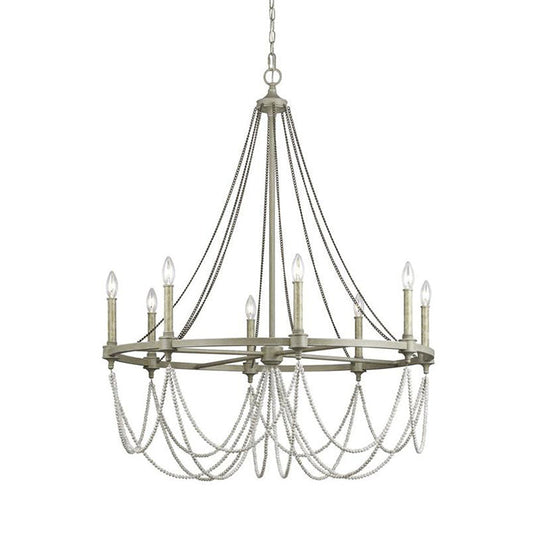 Vintage Grey Metallic Candle Chandelier With Crystal Bead Dining Room Pendant Light 8 /