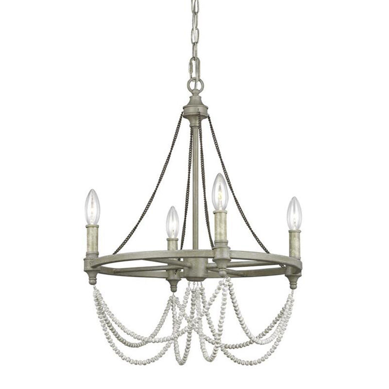 Vintage Grey Metallic Candle Chandelier With Crystal Bead Dining Room Pendant Light 4 /