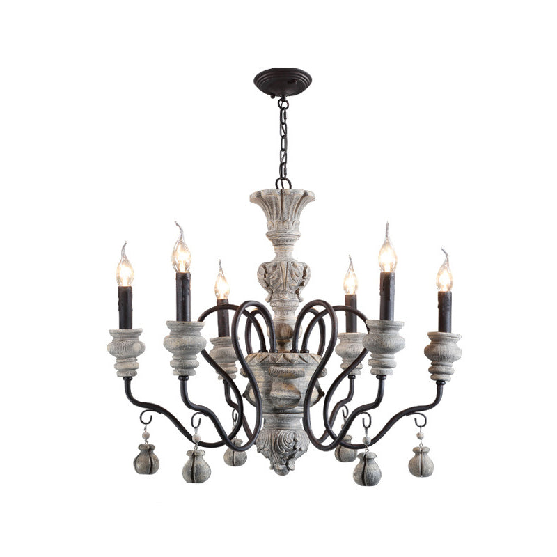 Traditional Wooden Candelabra Ceiling Chandelier For Dining Room With Curved Rustic Arm 6 / Rust