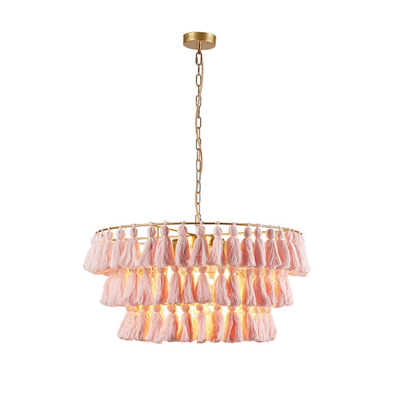 Simplicity Tiered Round Tassel Pendant Ceiling Light For Living Room - Sleek Suspended Lighting