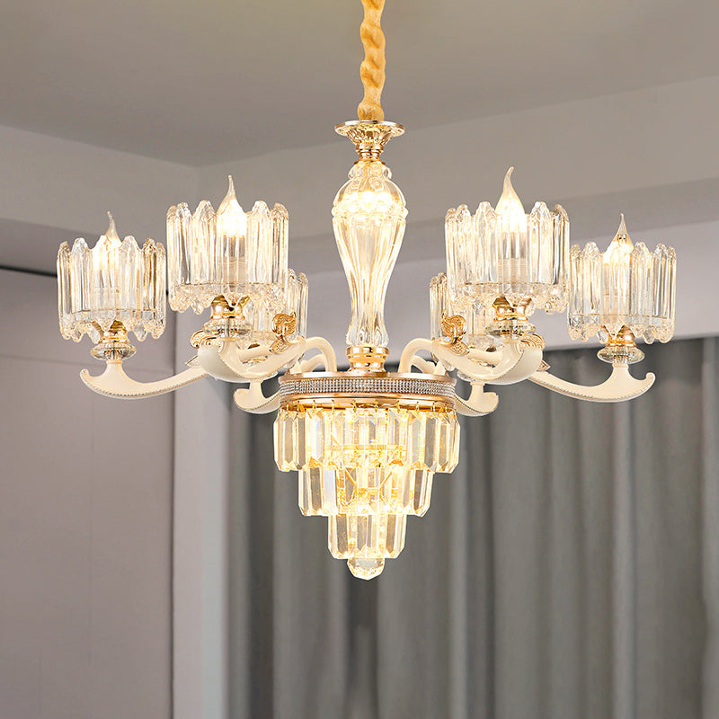 Retro Clear Glass Gold Pendant Chandelier With Crystal Decor - Cylindrical Living Room Light 6 / B