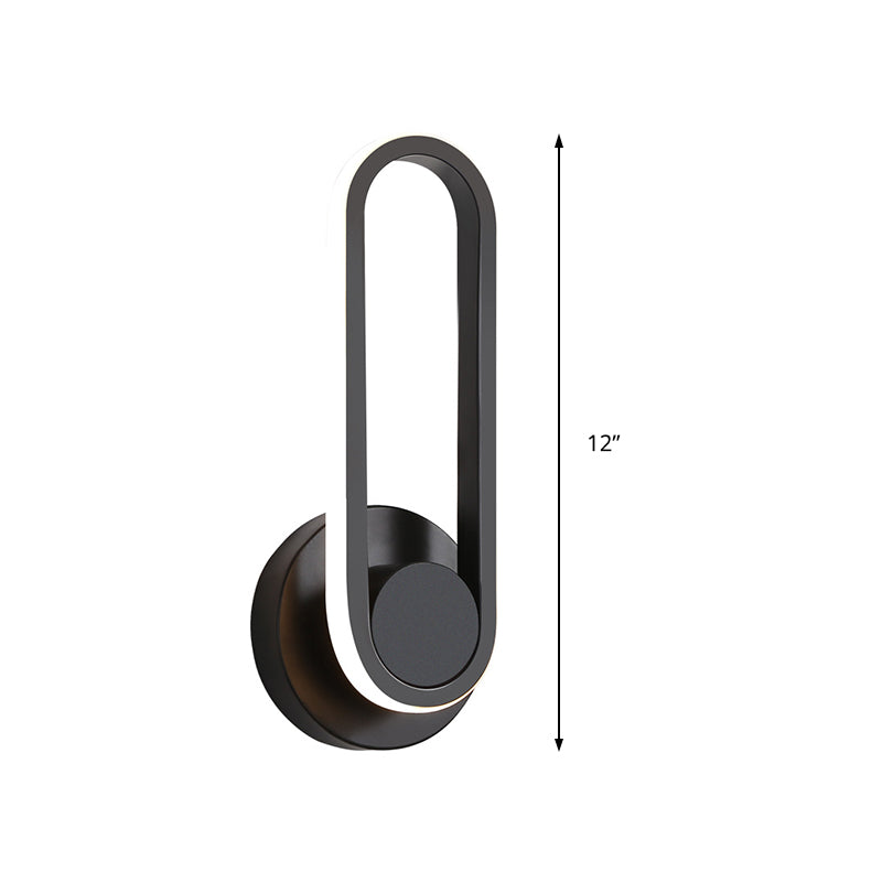 Minimalist Oblong-Ring Led Bedside Lamp In Black/White - Acrylic Shade Warm/White Light