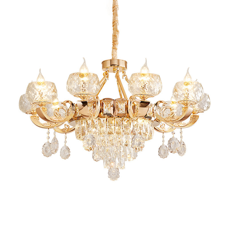 Gold Chandelier With Crystal Draping - Oblate Pendant Light Faceted Glass Design | Classic Lighting