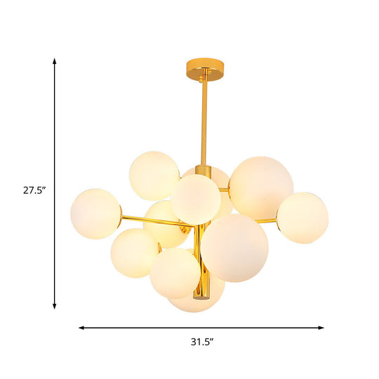 10/13 Bulbs Global Chandelier Lamp: Modern Milk Glass Hanging Light In Gold