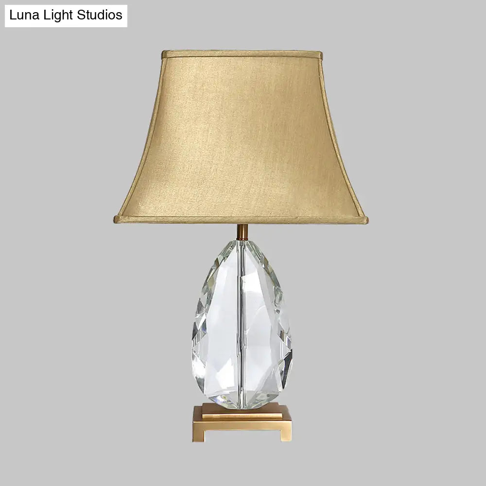 22/26 Clear Crystal Nightstand Lamp In Beige With Fabric Shade - Countryside Design